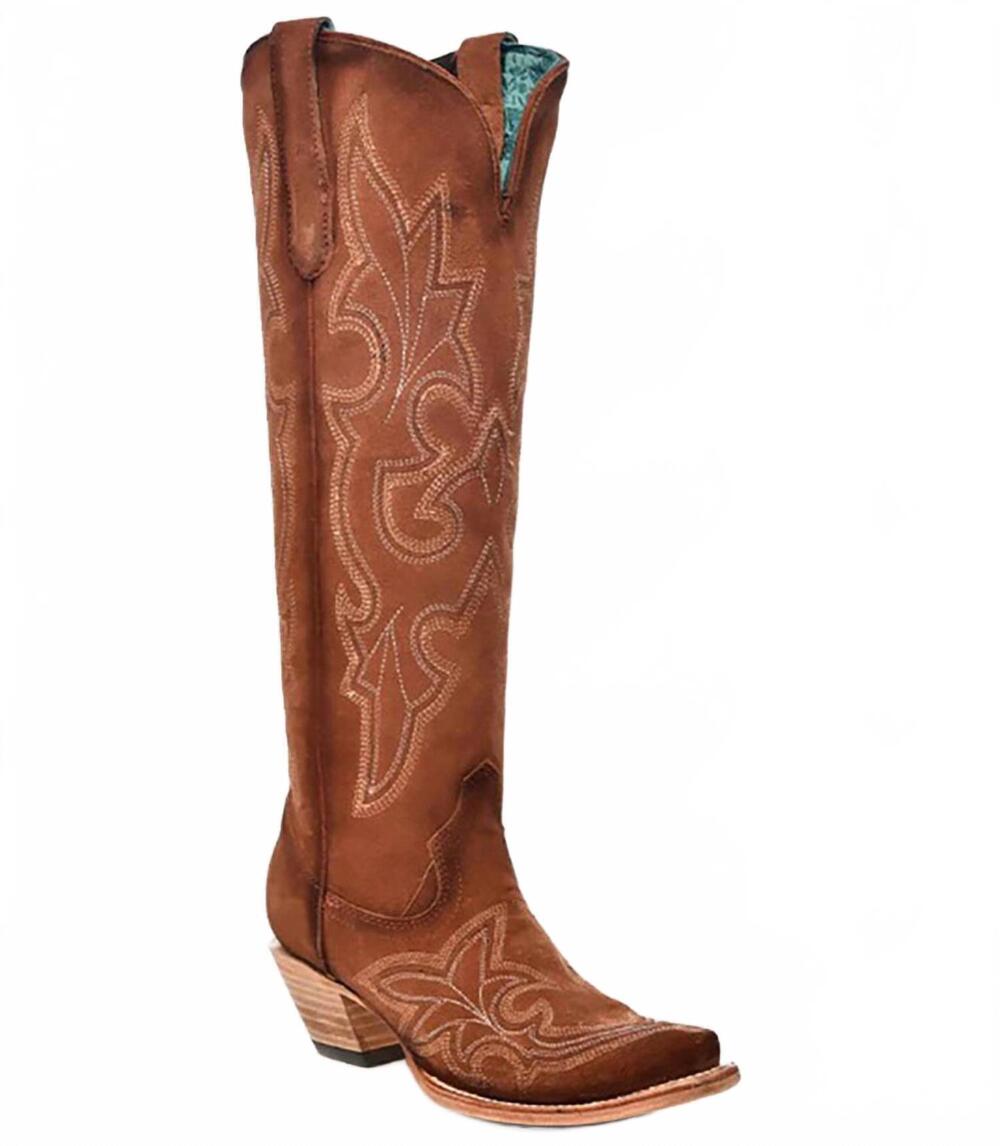 NEW CORRAL women's sueded snip-toe tall cowgirl boot in shedron